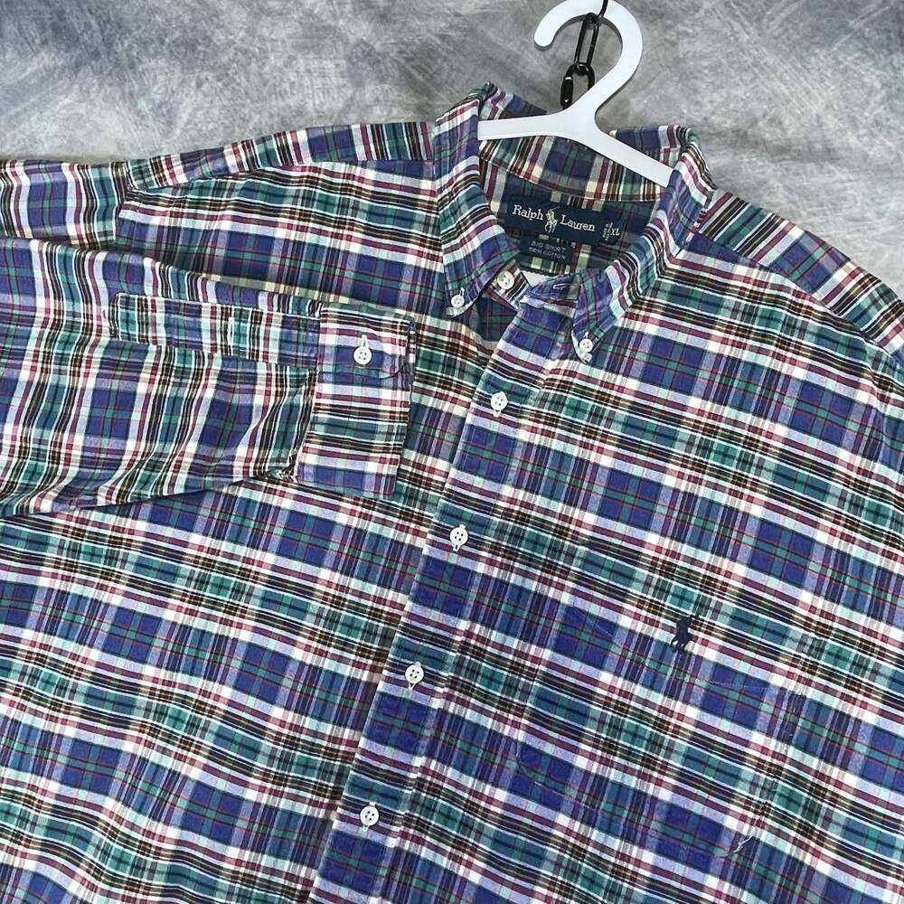 Ralph Lauren Big Shirt Mens XL Plaid Button Down Long Sleeve Shirt 100% Cotton